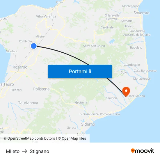 Mileto to Stignano map