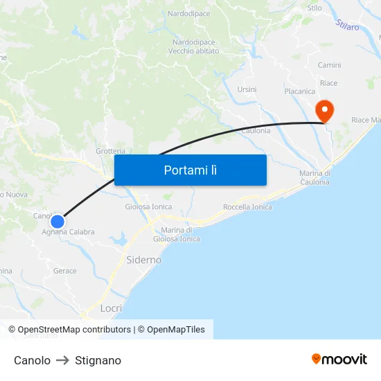 Canolo to Stignano map