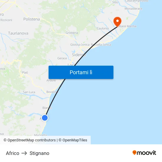 Africo to Stignano map