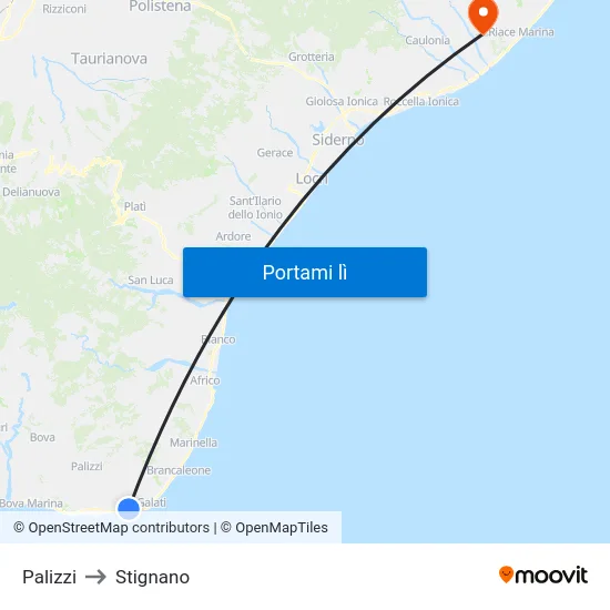 Palizzi to Stignano map
