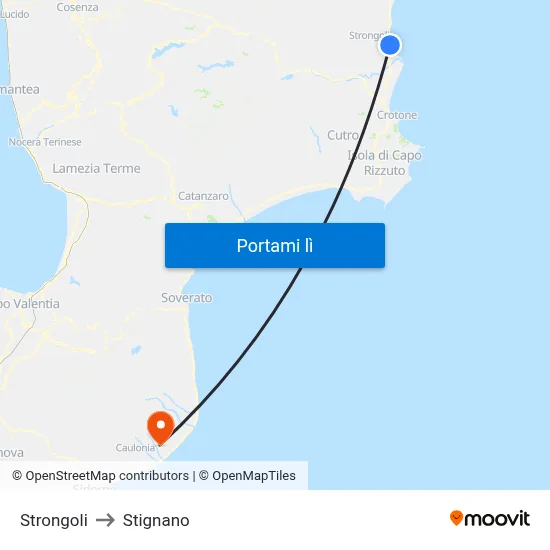 Strongoli to Stignano map