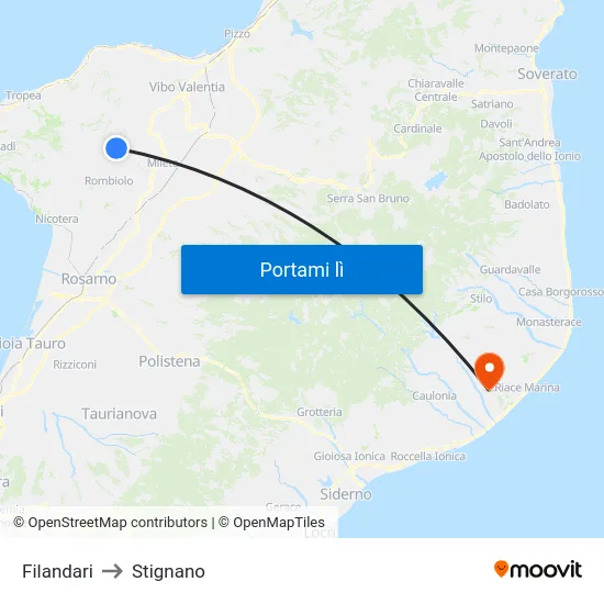 Filandari to Stignano map
