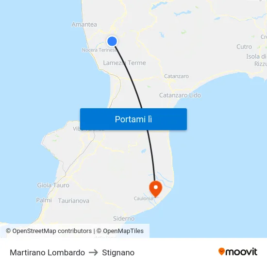 Martirano Lombardo to Stignano map