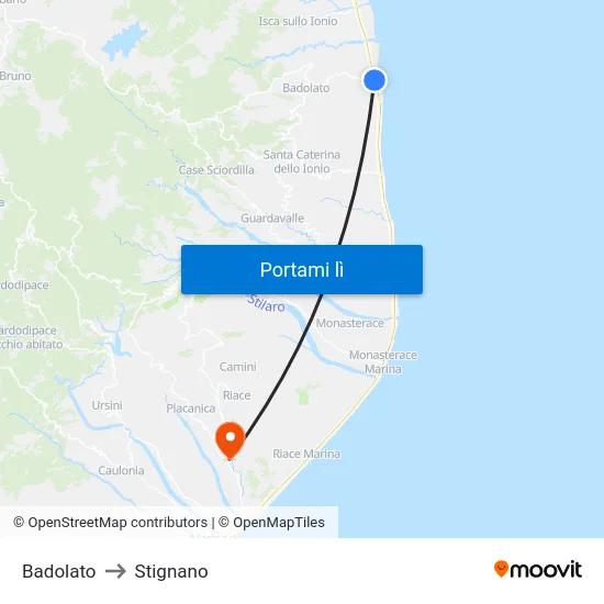 Badolato to Stignano map
