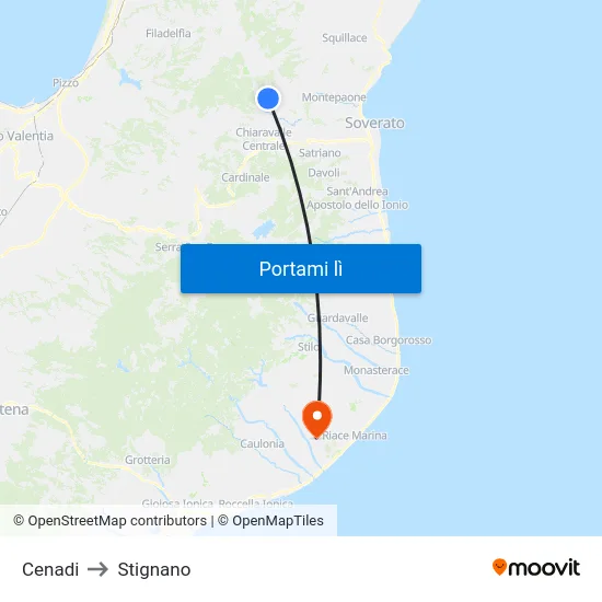 Cenadi to Stignano map
