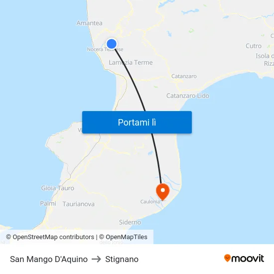 San Mango D'Aquino to Stignano map