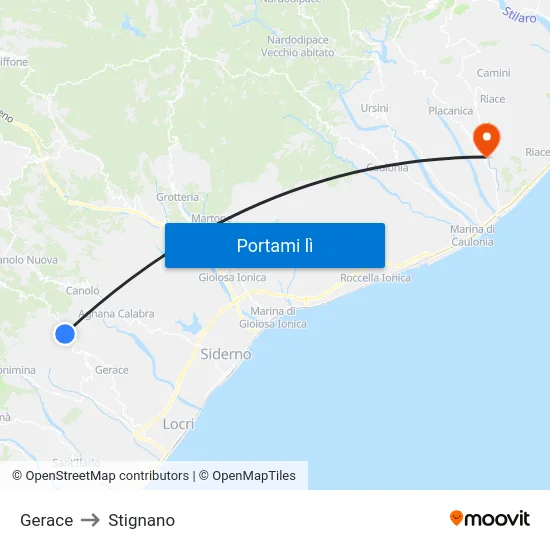 Gerace to Stignano map