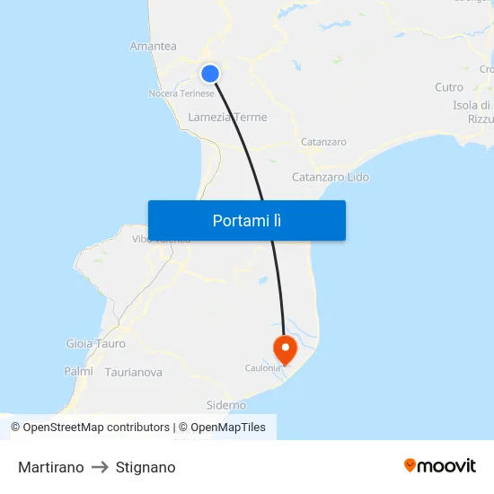 Martirano to Stignano map