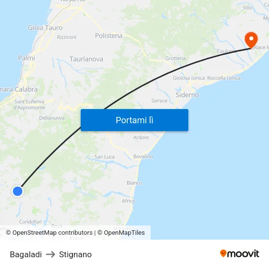 Bagaladi to Stignano map
