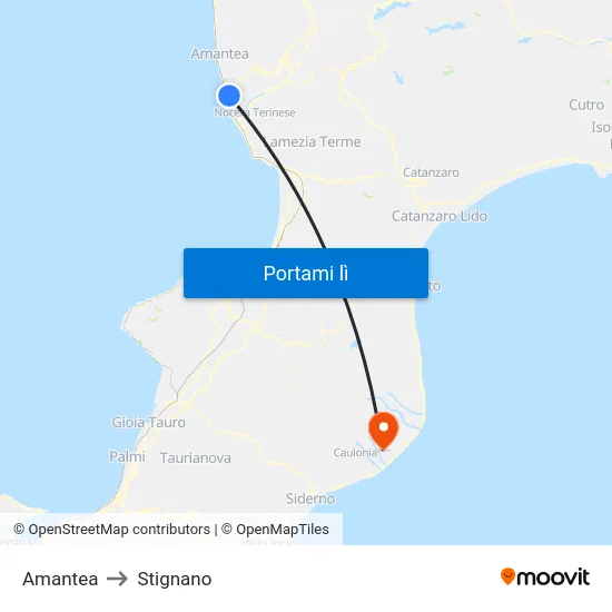 Amantea to Stignano map