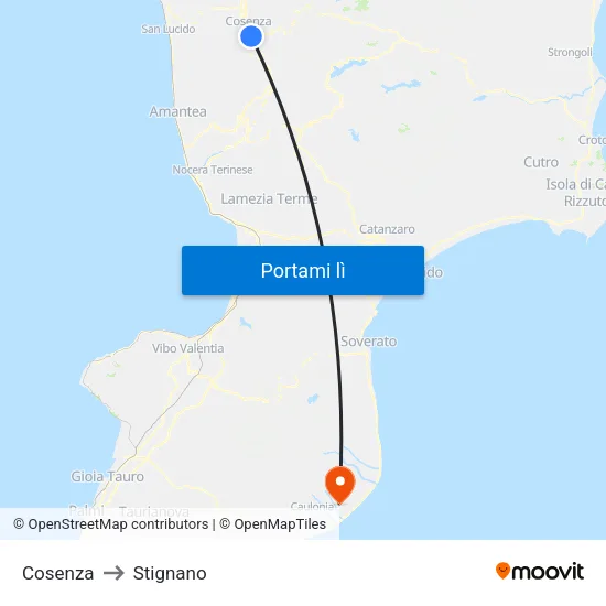 Cosenza to Stignano map