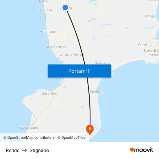 Rende to Stignano map