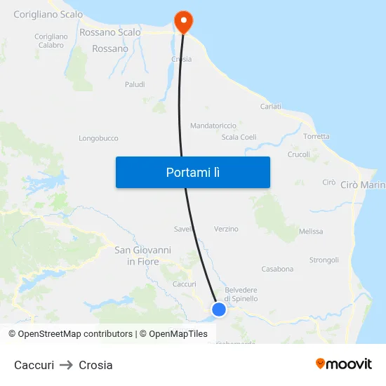 Caccuri to Crosia map