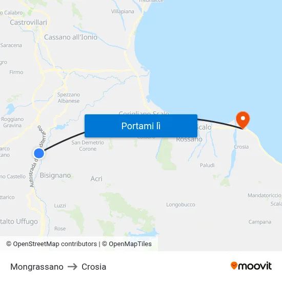 Mongrassano to Crosia map