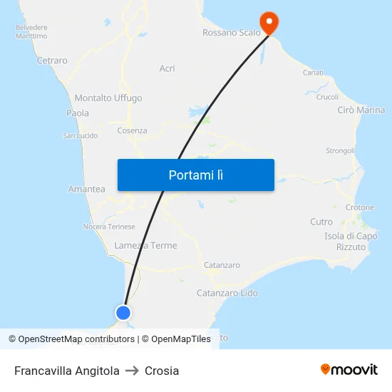 Francavilla Angitola to Crosia map