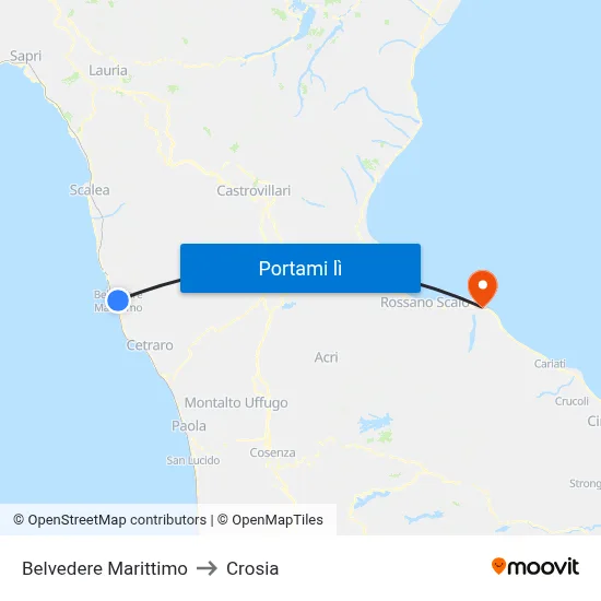 Belvedere Marittimo to Crosia map