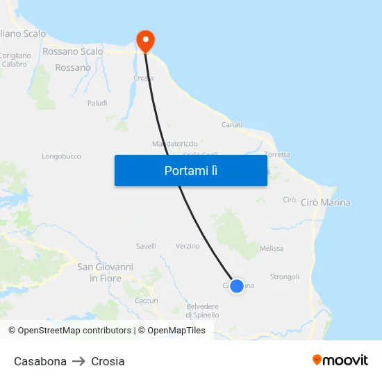 Casabona to Crosia map