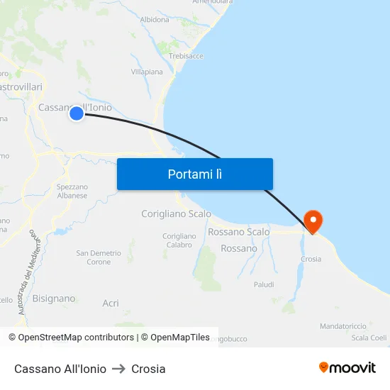 Cassano All'Ionio to Crosia map