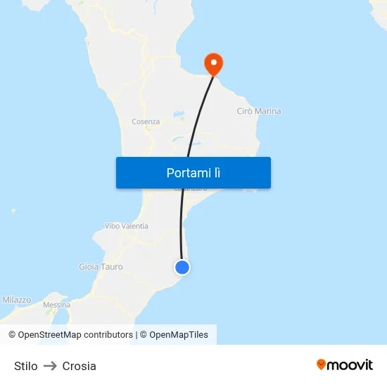 Stilo to Crosia map