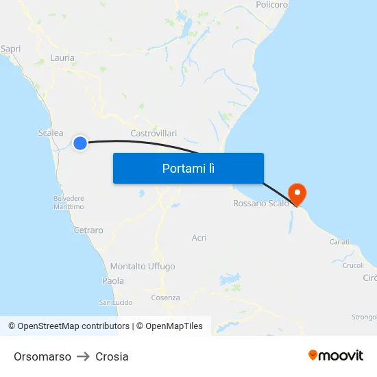 Orsomarso to Crosia map