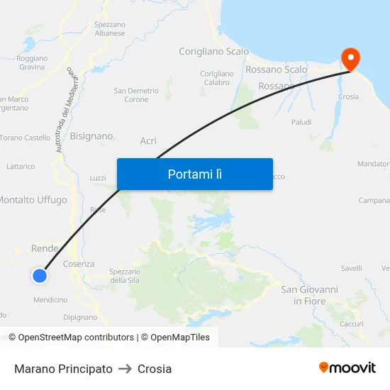 Marano Principato to Crosia map