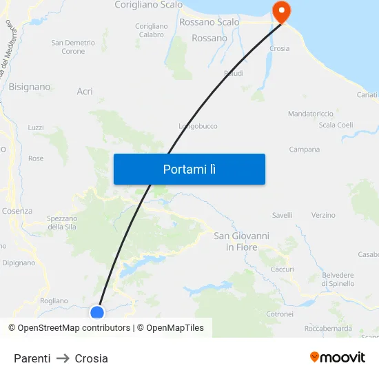 Parenti to Crosia map