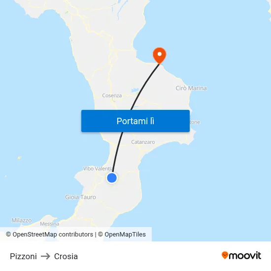 Pizzoni to Crosia map