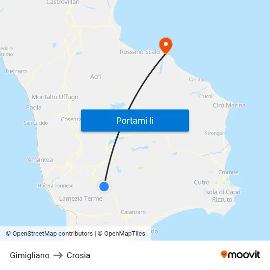 Gimigliano to Crosia map
