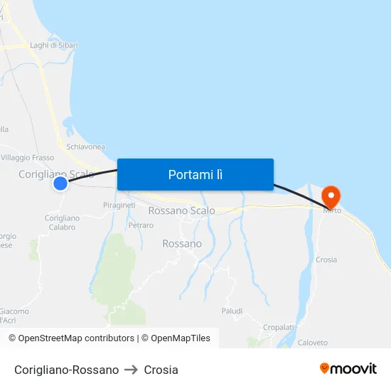 Corigliano-Rossano to Crosia map