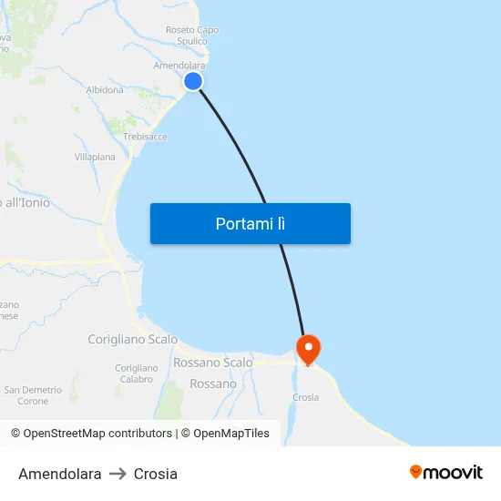Amendolara to Crosia map