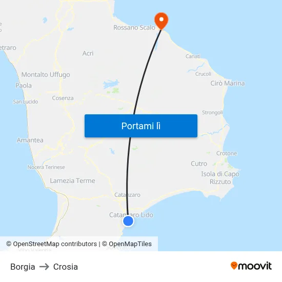 Borgia to Crosia map