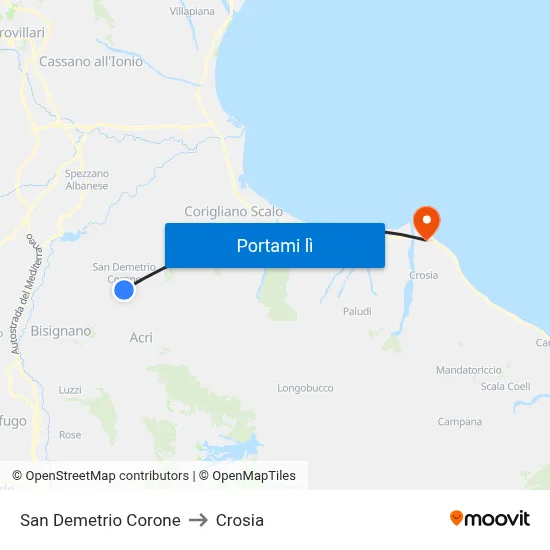 San Demetrio Corone to Crosia map