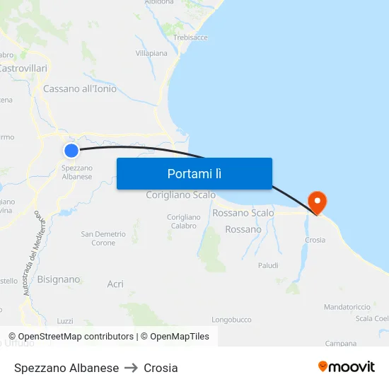 Spezzano Albanese to Crosia map