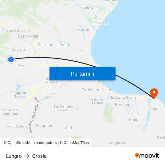 Lungro to Crosia map