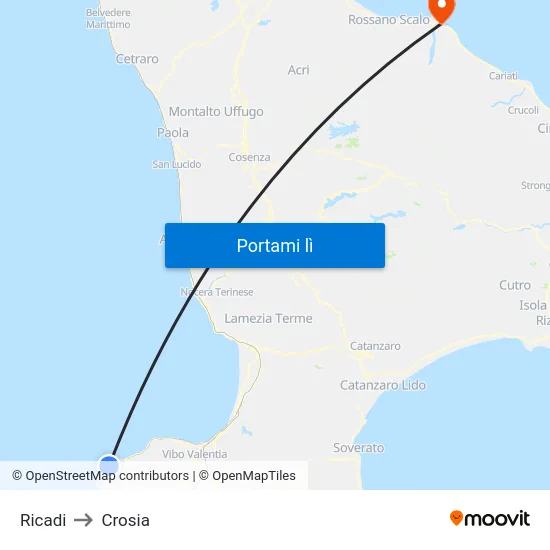 Ricadi to Crosia map