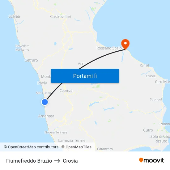 Fiumefreddo Bruzio to Crosia map