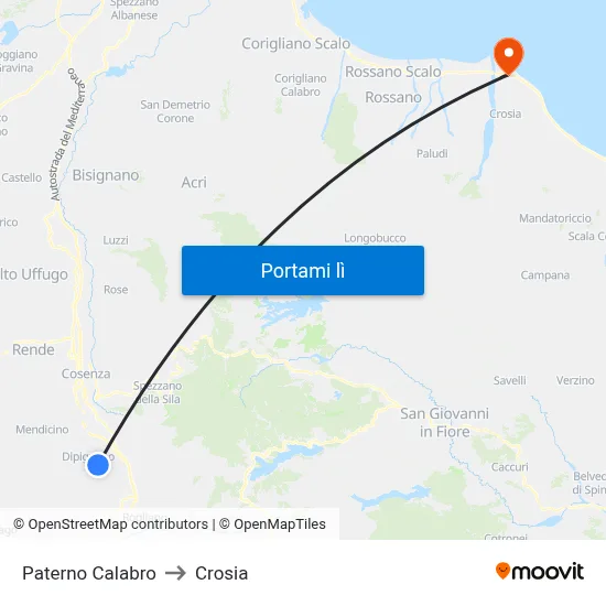 Paterno Calabro to Crosia map