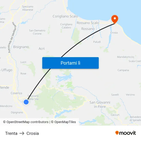 Trenta to Crosia map