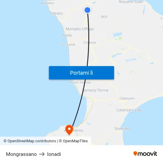 Mongrassano to Ionadi map