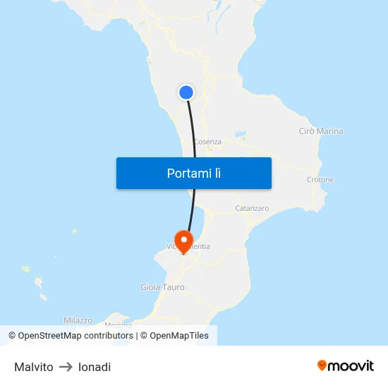 Malvito to Ionadi map