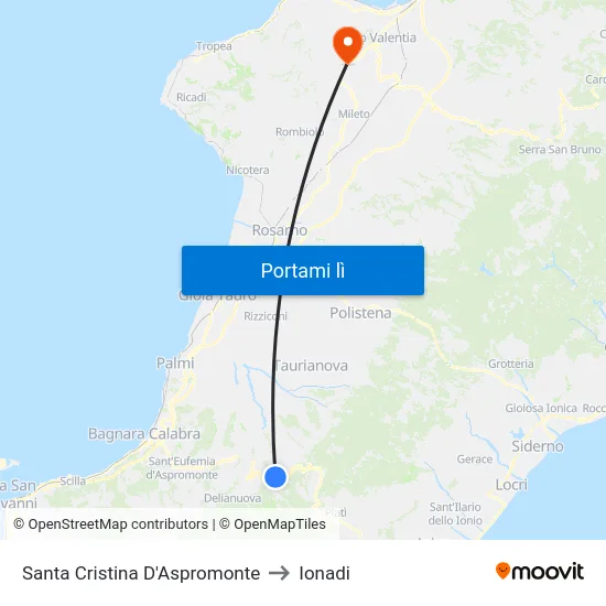 Santa Cristina D'Aspromonte to Ionadi map