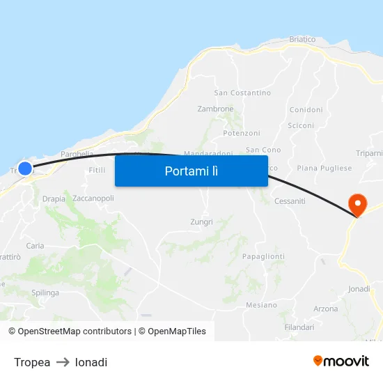 Tropea to Ionadi map