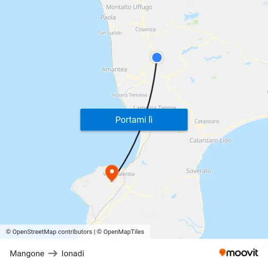 Mangone to Ionadi map