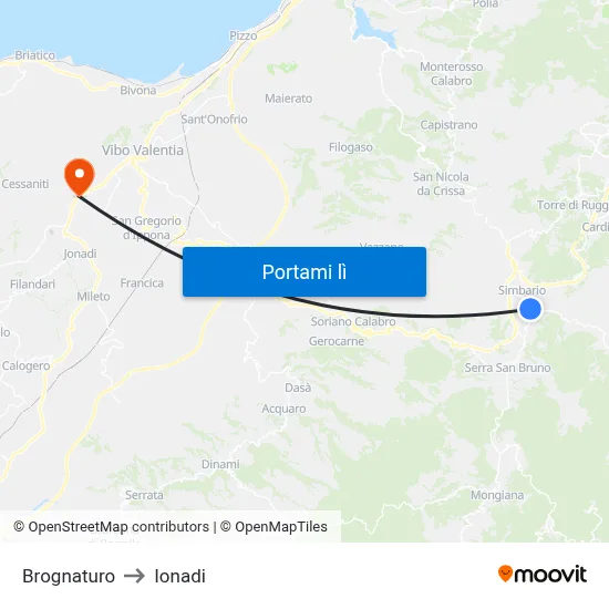 Brognaturo to Ionadi map