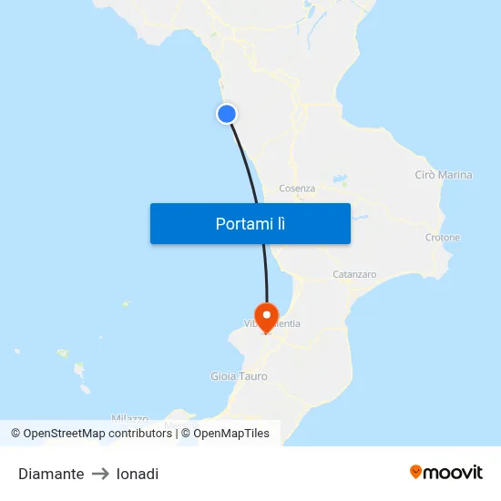 Diamante to Ionadi map