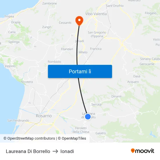 Laureana Di Borrello to Ionadi map