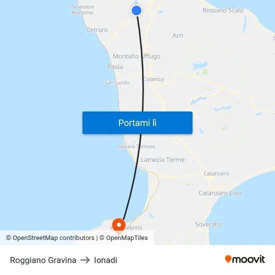Roggiano Gravina to Ionadi map