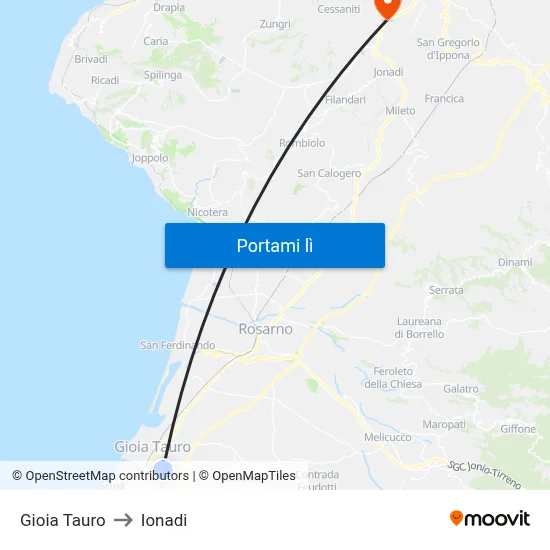 Gioia Tauro to Ionadi map