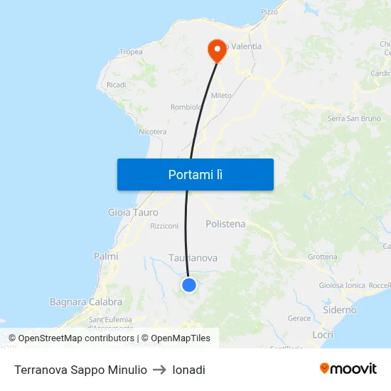 Terranova Sappo Minulio to Ionadi map