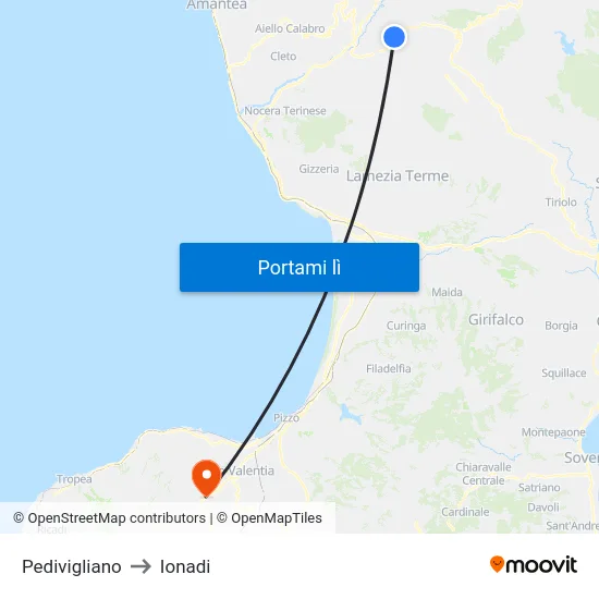 Pedivigliano to Ionadi map
